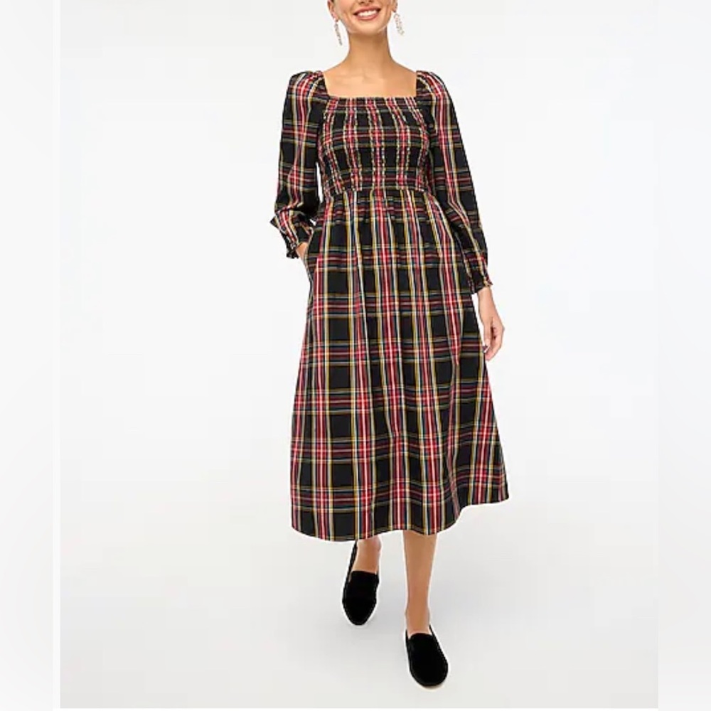 J. Crew Cotton poplin smocked midi dress